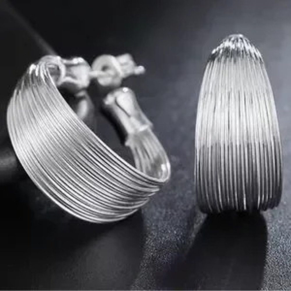 Silver Multi-layer Round C Hoop Earrings For Wome